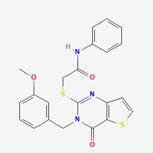molecular formula C22H19N3O3S2 B2624297 2-({3-[(3-methoxyphenyl)methyl]-4-oxo-3H,4H-thieno[3,2-d]pyrimidin-2-yl}sulfanyl)-N-phenylacetamide CAS No. 1252926-39-8
