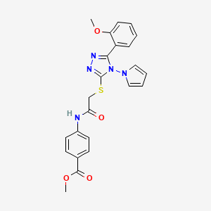 molecular formula C23H21N5O4S B2624302 methyl 4-(2-{[5-(2-methoxyphenyl)-4-(1H-pyrrol-1-yl)-4H-1,2,4-triazol-3-yl]sulfanyl}acetamido)benzoate CAS No. 896315-40-5