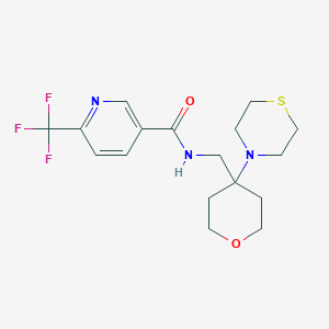 molecular formula C17H22F3N3O2S B2624304 N-{[4-(thiomorpholin-4-yl)oxan-4-yl]methyl}-6-(trifluoromethyl)pyridine-3-carboxamide CAS No. 2415527-00-1