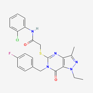 molecular formula C23H21ClFN5O2S B2624320 N-(2-chlorophenyl)-2-({1-ethyl-6-[(4-fluorophenyl)methyl]-3-methyl-7-oxo-1H,6H,7H-pyrazolo[4,3-d]pyrimidin-5-yl}sulfanyl)acetamide CAS No. 1358374-06-7