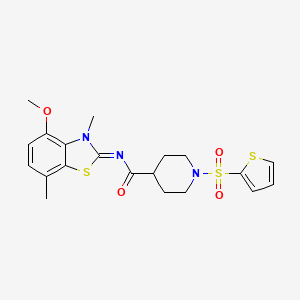 (E)-N-(4-methoxy-3,7-dimethylbenzo[d]thiazol-2(3H)-ylidene)-1-(thiophen-2-ylsulfonyl)piperidine-4-carboxamide