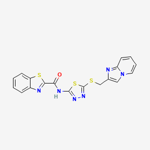 molecular formula C18H12N6OS3 B2624377 N-(5-((imidazo[1,2-a]pyridin-2-ylmethyl)thio)-1,3,4-thiadiazol-2-yl)benzo[d]thiazole-2-carboxamide CAS No. 1226447-30-8