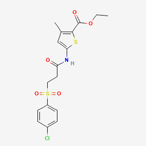 molecular formula C17H18ClNO5S2 B2624380 ethyl 5-[3-(4-chlorobenzenesulfonyl)propanamido]-3-methylthiophene-2-carboxylate CAS No. 895462-10-9