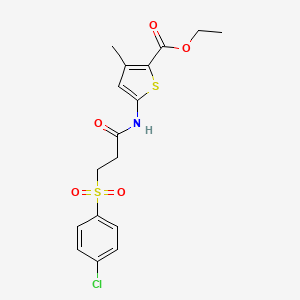 molecular formula C17H18ClNO5S2 B2624380 Ethyl 5-[3-(4-chlorophenyl)sulfonylpropanoylamino]-3-methylthiophene-2-carboxylate CAS No. 895462-10-9