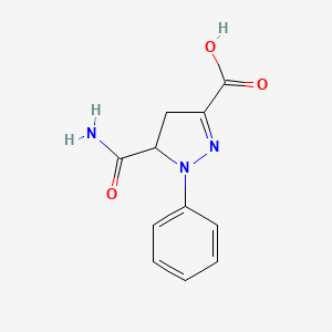 molecular formula C11H11N3O3 B2624382 5-carbamoyl-1-phenyl-4,5-dihydro-1H-pyrazole-3-carboxylic acid CAS No. 1156075-93-2