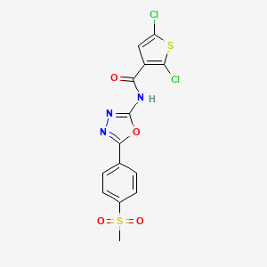 molecular formula C14H9Cl2N3O4S2 B2624383 2,5-dichloro-N-(5-(4-(methylsulfonyl)phenyl)-1,3,4-oxadiazol-2-yl)thiophene-3-carboxamide CAS No. 886912-15-8