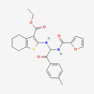 molecular formula C25H26N2O5S B2624385 Ethyl 2-{[1-(furan-2-ylformamido)-2-(4-methylphenyl)-2-oxoethyl]amino}-4,5,6,7-tetrahydro-1-benzothiophene-3-carboxylate CAS No. 425652-31-9