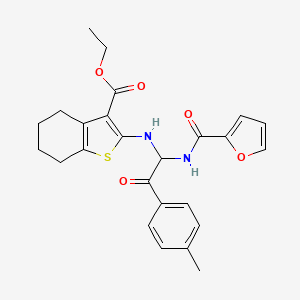 molecular formula C25H26N2O5S B2624385 Ethyl 2-[[1-(furan-2-carbonylamino)-2-(4-methylphenyl)-2-oxoethyl]amino]-4,5,6,7-tetrahydro-1-benzothiophene-3-carboxylate CAS No. 425652-31-9