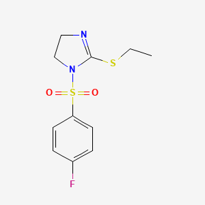 molecular formula C11H13FN2O2S2 B2624388 2-Ethylsulfanyl-1-(4-fluorophenyl)sulfonyl-4,5-dihydroimidazole CAS No. 868216-52-8