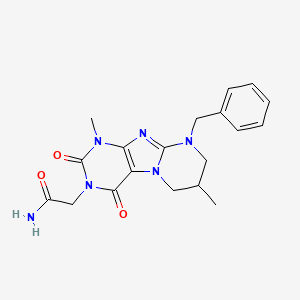 molecular formula C19H22N6O3 B2624390 2-(9-benzyl-1,7-dimethyl-2,4-dioxo-1,2,6,7,8,9-hexahydropyrimido[2,1-f]purin-3(4H)-yl)acetamide CAS No. 877616-15-4