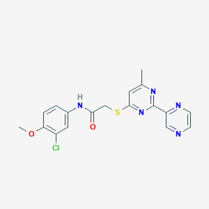 molecular formula C18H16ClN5O2S B2624392 N-(3-chloro-4-methoxyphenyl)-2-((6-methyl-2-(pyrazin-2-yl)pyrimidin-4-yl)thio)acetamide CAS No. 1251582-94-1