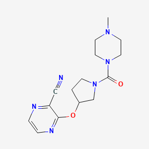 molecular formula C15H20N6O2 B2624395 3-((1-(4-Methylpiperazine-1-carbonyl)pyrrolidin-3-yl)oxy)pyrazine-2-carbonitrile CAS No. 2034282-97-6