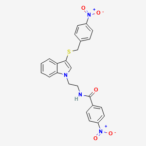 molecular formula C24H20N4O5S B2624404 4-nitro-N-[2-[3-[(4-nitrophenyl)methylsulfanyl]indol-1-yl]ethyl]benzamide CAS No. 532973-35-6