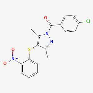 molecular formula C18H14ClN3O3S B2624418 1-(4-chlorobenzoyl)-3,5-dimethyl-4-[(2-nitrophenyl)sulfanyl]-1H-pyrazole CAS No. 303017-42-7