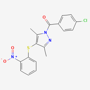 (4-chlorophenyl)(3,5-dimethyl-4-((2-nitrophenyl)thio)-1H-pyrazol-1-yl)methanone