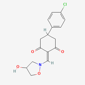 molecular formula C16H16ClNO4 B2624437 5-(4-chlorophenyl)-2-[(4-hydroxy-1,2-oxazolidin-2-yl)methylidene]cyclohexane-1,3-dione CAS No. 338422-55-2