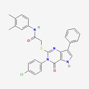 molecular formula C28H23ClN4O2S B2624440 2-((3-(4-chlorophenyl)-4-oxo-7-phenyl-4,5-dihydro-3H-pyrrolo[3,2-d]pyrimidin-2-yl)thio)-N-(3,4-dimethylphenyl)acetamide CAS No. 2034354-73-7