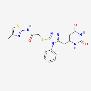 molecular formula C19H17N7O3S2 B2624445 2-((5-((2,6-dioxo-1,2,3,6-tetrahydropyrimidin-4-yl)methyl)-4-phenyl-4H-1,2,4-triazol-3-yl)thio)-N-(4-methylthiazol-2-yl)acetamide CAS No. 852047-05-3