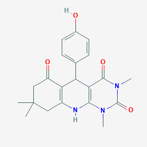 molecular formula C21H23N3O4 B2624447 5-(4-hydroxyphenyl)-1,3,8,8-tetramethyl-5,8,9,10-tetrahydropyrimido[4,5-b]quinoline-2,4,6(1H,3H,7H)-trione CAS No. 848029-19-6