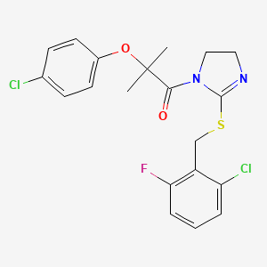 molecular formula C20H19Cl2FN2O2S B2624449 1-(2-((2-chloro-6-fluorobenzyl)thio)-4,5-dihydro-1H-imidazol-1-yl)-2-(4-chlorophenoxy)-2-methylpropan-1-one CAS No. 919707-17-8