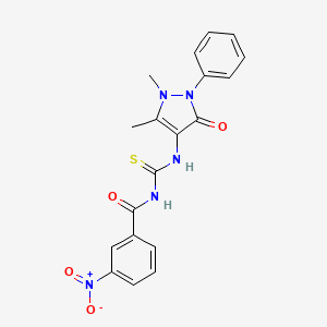 molecular formula C19H17N5O4S B2624459 N-[(1,5-dimethyl-3-oxo-2-phenylpyrazol-4-yl)carbamothioyl]-3-nitrobenzamide CAS No. 380622-96-8