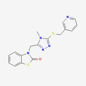 molecular formula C17H15N5OS2 B2624462 3-[[4-Methyl-5-(pyridin-3-ylmethylsulfanyl)-1,2,4-triazol-3-yl]methyl]-1,3-benzothiazol-2-one CAS No. 847400-91-3