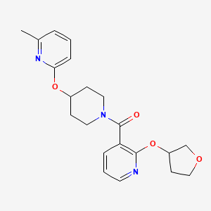 molecular formula C21H25N3O4 B2624471 (4-((6-Methylpyridin-2-yl)oxy)piperidin-1-yl)(2-((tetrahydrofuran-3-yl)oxy)pyridin-3-yl)methanone CAS No. 2034272-47-2