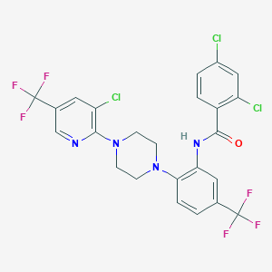molecular formula C24H17Cl3F6N4O B2624478 2,4-dichloro-N-(2-{4-[3-chloro-5-(trifluoromethyl)pyridin-2-yl]piperazin-1-yl}-5-(trifluoromethyl)phenyl)benzamide CAS No. 478262-10-1