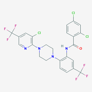 molecular formula C24H17Cl3F6N4O B2624478 2,4-dichloro-N-[2-{4-[3-chloro-5-(trifluoromethyl)-2-pyridinyl]piperazino}-5-(trifluoromethyl)phenyl]benzenecarboxamide CAS No. 478262-10-1