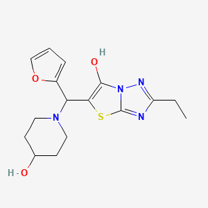 molecular formula C16H20N4O3S B2624523 2-Ethyl-5-(furan-2-yl(4-hydroxypiperidin-1-yl)methyl)thiazolo[3,2-b][1,2,4]triazol-6-ol CAS No. 886917-92-6