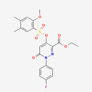 molecular formula C22H21FN2O7S B2624525 Ethyl 1-(4-fluorophenyl)-4-(((2-methoxy-4,5-dimethylphenyl)sulfonyl)oxy)-6-oxo-1,6-dihydropyridazine-3-carboxylate CAS No. 899959-80-9