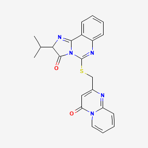 molecular formula C22H19N5O2S B2624526 2-isopropyl-5-{[(4-oxo-4H-pyrido[1,2-a]pyrimidin-2-yl)methyl]thio}imidazo[1,2-c]quinazolin-3(2H)-one CAS No. 958943-31-2