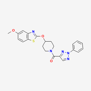 molecular formula C22H21N5O3S B2624535 (4-((5-methoxybenzo[d]thiazol-2-yl)oxy)piperidin-1-yl)(2-phenyl-2H-1,2,3-triazol-4-yl)methanone CAS No. 1325684-00-1