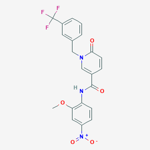 molecular formula C21H16F3N3O5 B2624540 N-(2-methoxy-4-nitrophenyl)-6-oxo-1-(3-(trifluoromethyl)benzyl)-1,6-dihydropyridine-3-carboxamide CAS No. 942009-71-4