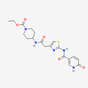 molecular formula C19H23N5O5S B2624605 Ethyl 4-(2-(2-(6-oxo-1,6-dihydropyridine-3-carboxamido)thiazol-4-yl)acetamido)piperidine-1-carboxylate CAS No. 946259-27-4