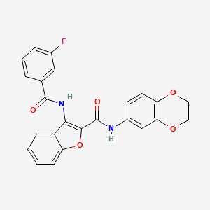 molecular formula C24H17FN2O5 B2624609 N-(2,3-dihydro-1,4-benzodioxin-6-yl)-3-(3-fluorobenzamido)-1-benzofuran-2-carboxamide CAS No. 872613-30-4