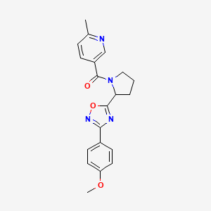 molecular formula C20H20N4O3 B2624944 5-({2-[3-(4-Methoxyphenyl)-1,2,4-oxadiazol-5-yl]pyrrolidin-1-yl}carbonyl)-2-methylpyridine CAS No. 1798634-08-8