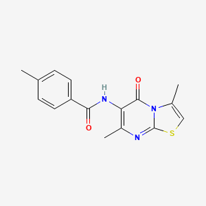 molecular formula C16H15N3O2S B2624946 N-{3,7-dimethyl-5-oxo-5H-[1,3]thiazolo[3,2-a]pyrimidin-6-yl}-4-methylbenzamide CAS No. 946357-87-5