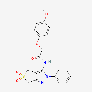 molecular formula C20H19N3O5S B2625034 N-{5,5-dioxo-2-phenyl-2H,4H,6H-5lambda6-thieno[3,4-c]pyrazol-3-yl}-2-(4-methoxyphenoxy)acetamide CAS No. 893926-80-2