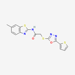 molecular formula C16H12N4O2S3 B2625049 N-(6-methylbenzo[d]thiazol-2-yl)-2-((5-(thiophen-2-yl)-1,3,4-oxadiazol-2-yl)thio)acetamide CAS No. 1172039-50-7