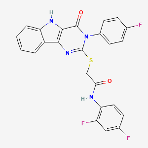 molecular formula C24H15F3N4O2S B2625050 N-(2,4-difluorophenyl)-2-{[3-(4-fluorophenyl)-4-oxo-3H,4H,5H-pyrimido[5,4-b]indol-2-yl]sulfanyl}acetamide CAS No. 536711-11-2