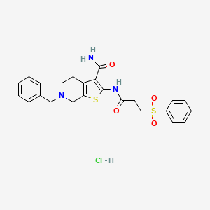 molecular formula C24H26ClN3O4S2 B2625071 6-Benzyl-2-(3-(phenylsulfonyl)propanamido)-4,5,6,7-tetrahydrothieno[2,3-c]pyridine-3-carboxamide hydrochloride CAS No. 1219147-97-3