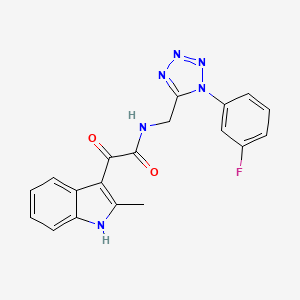 molecular formula C19H15FN6O2 B2625072 N-((1-(3-fluorophenyl)-1H-tetrazol-5-yl)methyl)-2-(2-methyl-1H-indol-3-yl)-2-oxoacetamide CAS No. 941999-99-1