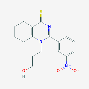 molecular formula C17H19N3O3S B2625077 1-(3-hydroxypropyl)-2-(3-nitrophenyl)-5,6,7,8-tetrahydroquinazoline-4(1H)-thione CAS No. 538338-50-0