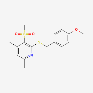 molecular formula C16H19NO3S2 B2625128 2-[(4-Methoxybenzyl)sulfanyl]-4,6-dimethyl-3-pyridinyl methyl sulfone CAS No. 343372-82-7