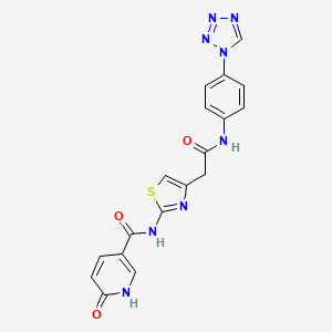 molecular formula C18H14N8O3S B2625210 N-(4-(2-((4-(1H-tetrazol-1-yl)phenyl)amino)-2-oxoethyl)thiazol-2-yl)-6-oxo-1,6-dihydropyridine-3-carboxamide CAS No. 1203065-27-3