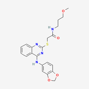 molecular formula C21H22N4O4S B2625220 2-((4-(benzo[d][1,3]dioxol-5-ylamino)quinazolin-2-yl)thio)-N-(3-methoxypropyl)acetamide CAS No. 2034517-42-3