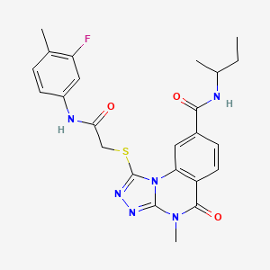 molecular formula C24H25FN6O3S B2625369 N-(butan-2-yl)-1-({[(3-fluoro-4-methylphenyl)carbamoyl]methyl}sulfanyl)-4-methyl-5-oxo-4H,5H-[1,2,4]triazolo[4,3-a]quinazoline-8-carboxamide CAS No. 1105225-00-0
