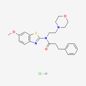 molecular formula C23H28ClN3O3S B2625411 N-(6-methoxybenzo[d]thiazol-2-yl)-N-(2-morpholinoethyl)-3-phenylpropanamide hydrochloride CAS No. 1215342-17-8
