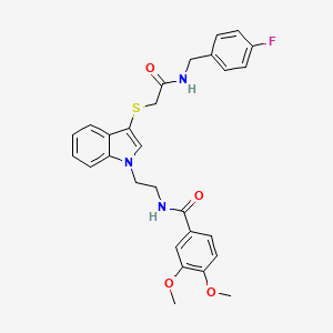 molecular formula C28H28FN3O4S B2625426 N-(2-{3-[({[(4-fluorophenyl)methyl]carbamoyl}methyl)sulfanyl]-1H-indol-1-yl}ethyl)-3,4-dimethoxybenzamide CAS No. 851715-45-2